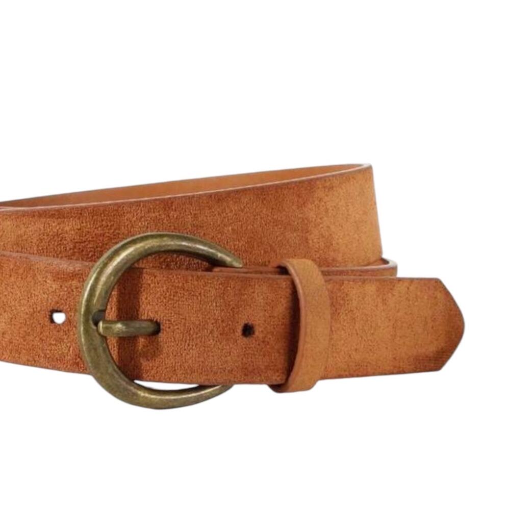 Vintage Inspired Cognac Camel Belt Brass Buckle Minimalist Boho Fits 29–33 Waist - Picture 2 of 6